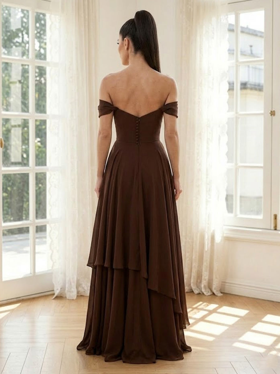 Chiffon A Line Off Shoulder Long Formal Dresses