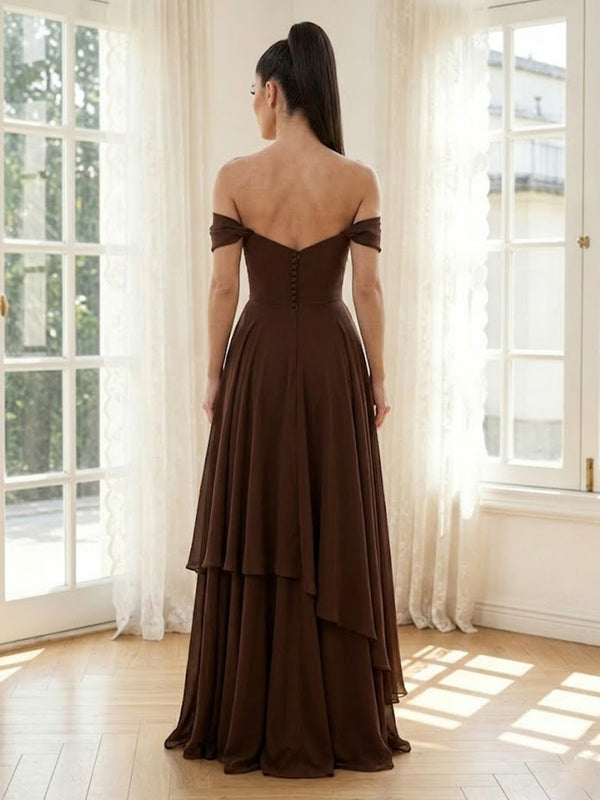 Chiffon A Line Off Shoulder Long Formal Dresses