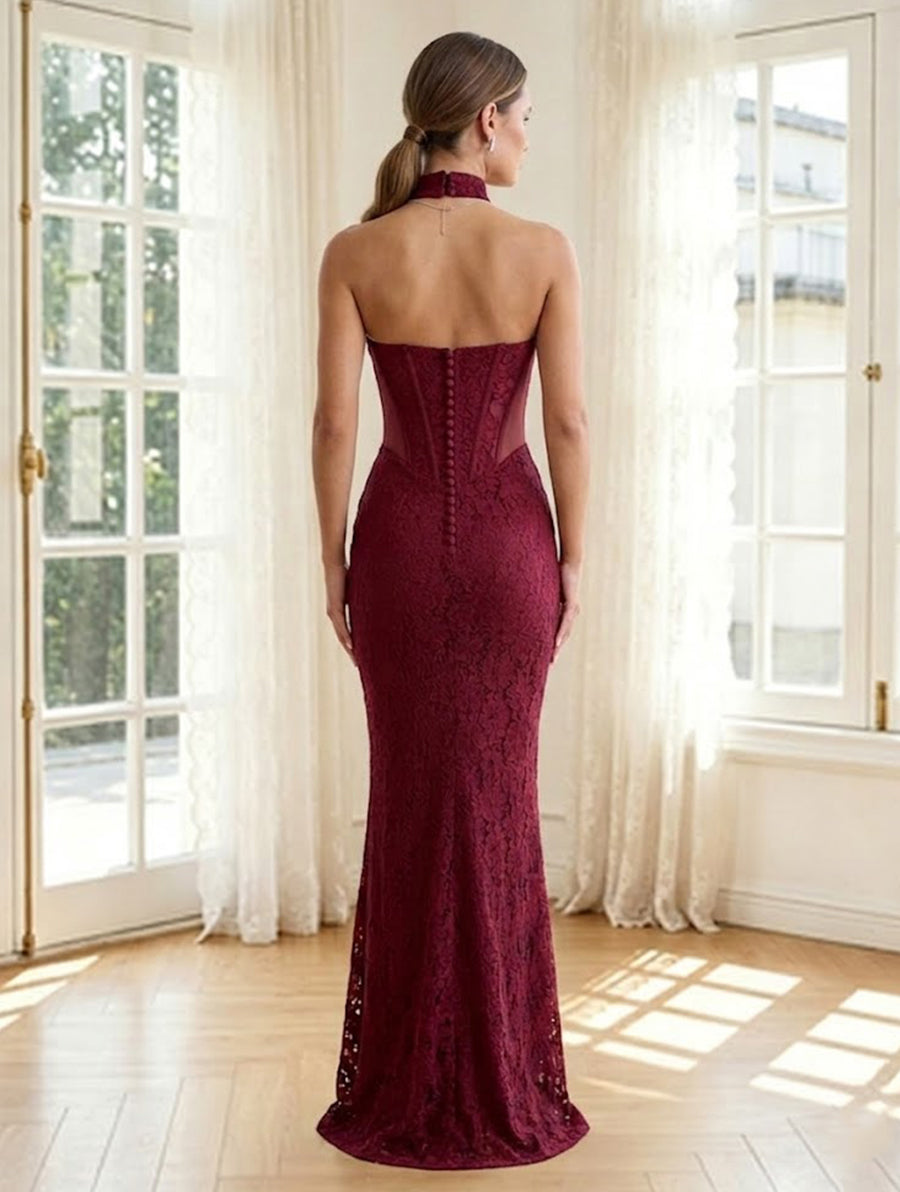 Lace Mermaid Sweetheart Sleeveless Long Formal Dresses with Corset