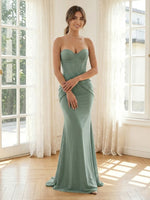 Chiffon Mermaid Strapless Sleeveless Long Formal Dresses with Pleats
