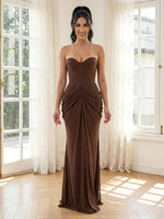 Chiffon Mermaid Strapless Sleeveless Long Formal Dresses with Corset