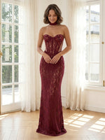 Lace Mermaid Strapless Long Formal Dresses with Corset