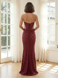 Lace Mermaid Strapless Long Formal Dresses with Corset