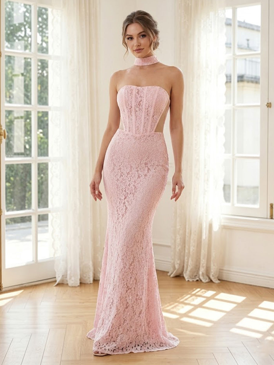 Lace Mermaid Strapless Sleeveless Long Formal Dresses