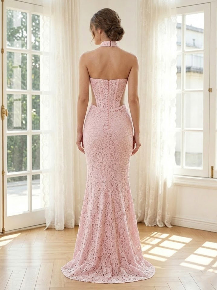 Lace Mermaid Strapless Sleeveless Long Formal Dresses