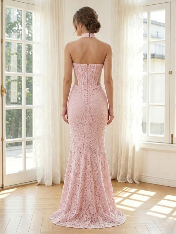 Lace Mermaid Strapless Sleeveless Long Formal Dresses