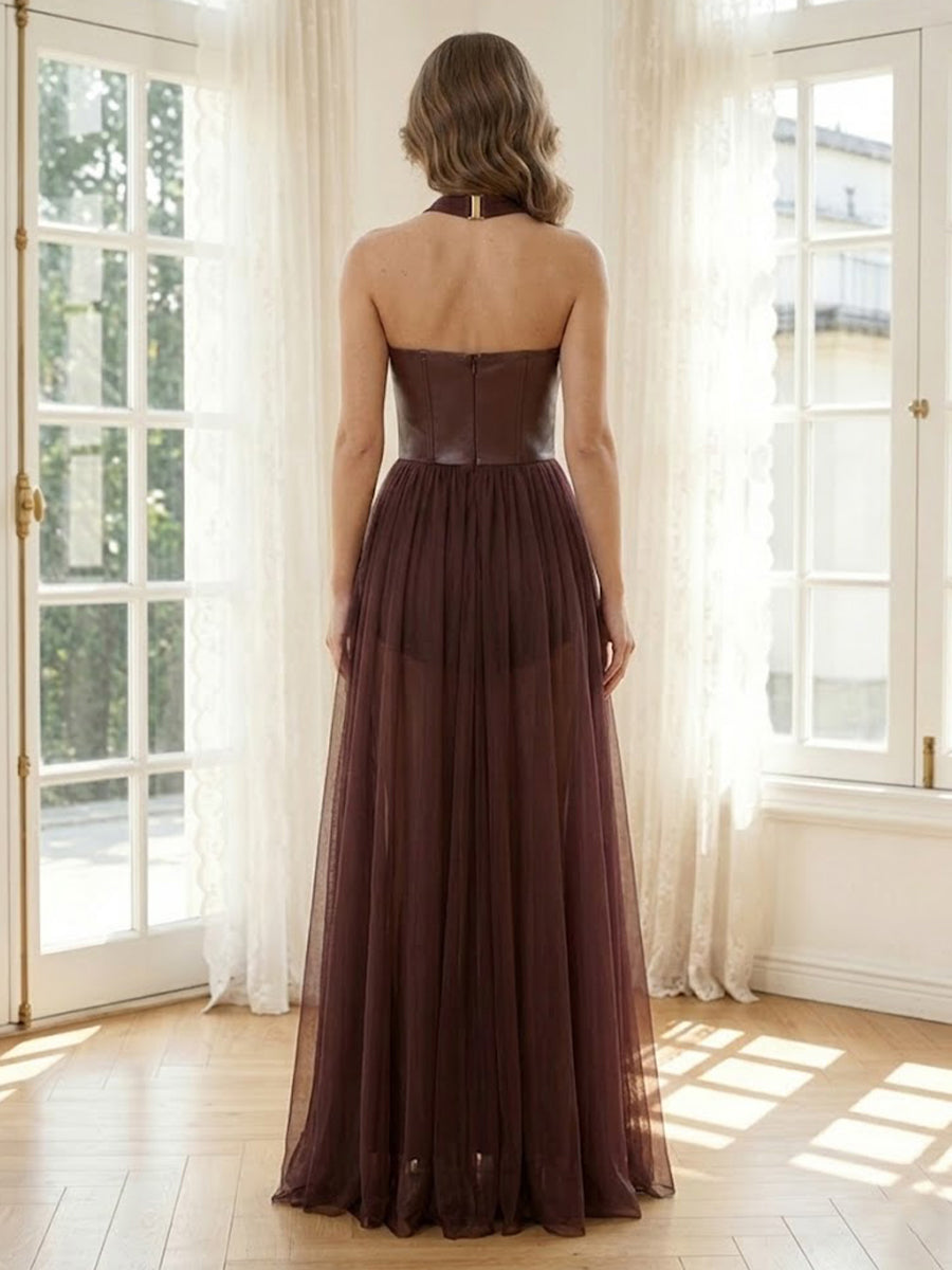 Tulle A Line Strapless Long Formal Dresses