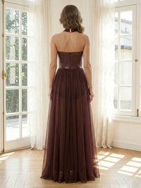 Tulle A Line Strapless Long Formal Dresses