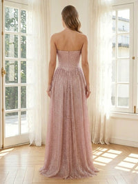 Sparkly Tulle A Line Strapless Long Formal Dresses