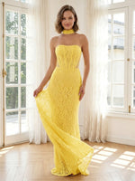 Lace Memaid Strapless Long Formal Dresses with Corset
