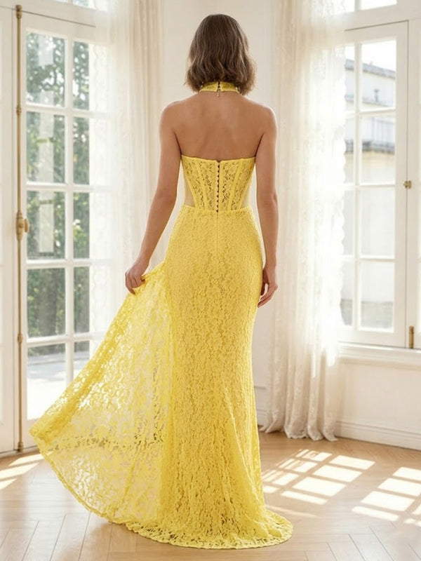 Lace Memaid Strapless Long Formal Dresses with Corset