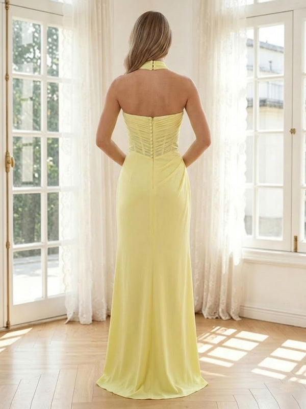 Chiffon Mermaid Strapless Long Formal Dresses with Slit