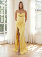 Satin Memaid Strapless Cut Out Long Formal Dresses