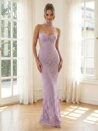 Lace Mermaid Strapless Long Formal Dresses with Corset