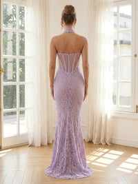 Lace Mermaid Strapless Long Formal Dresses with Corset