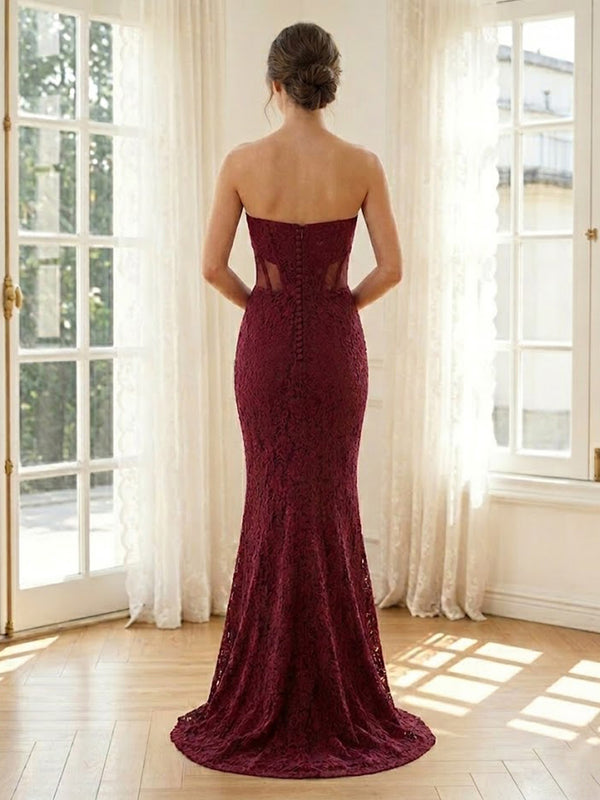 Lace Memaid Strapless Sleeveless Long Formal Dresses