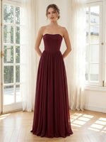 Chiffon A Line Sleeveless Long Formal Dresses with Corset