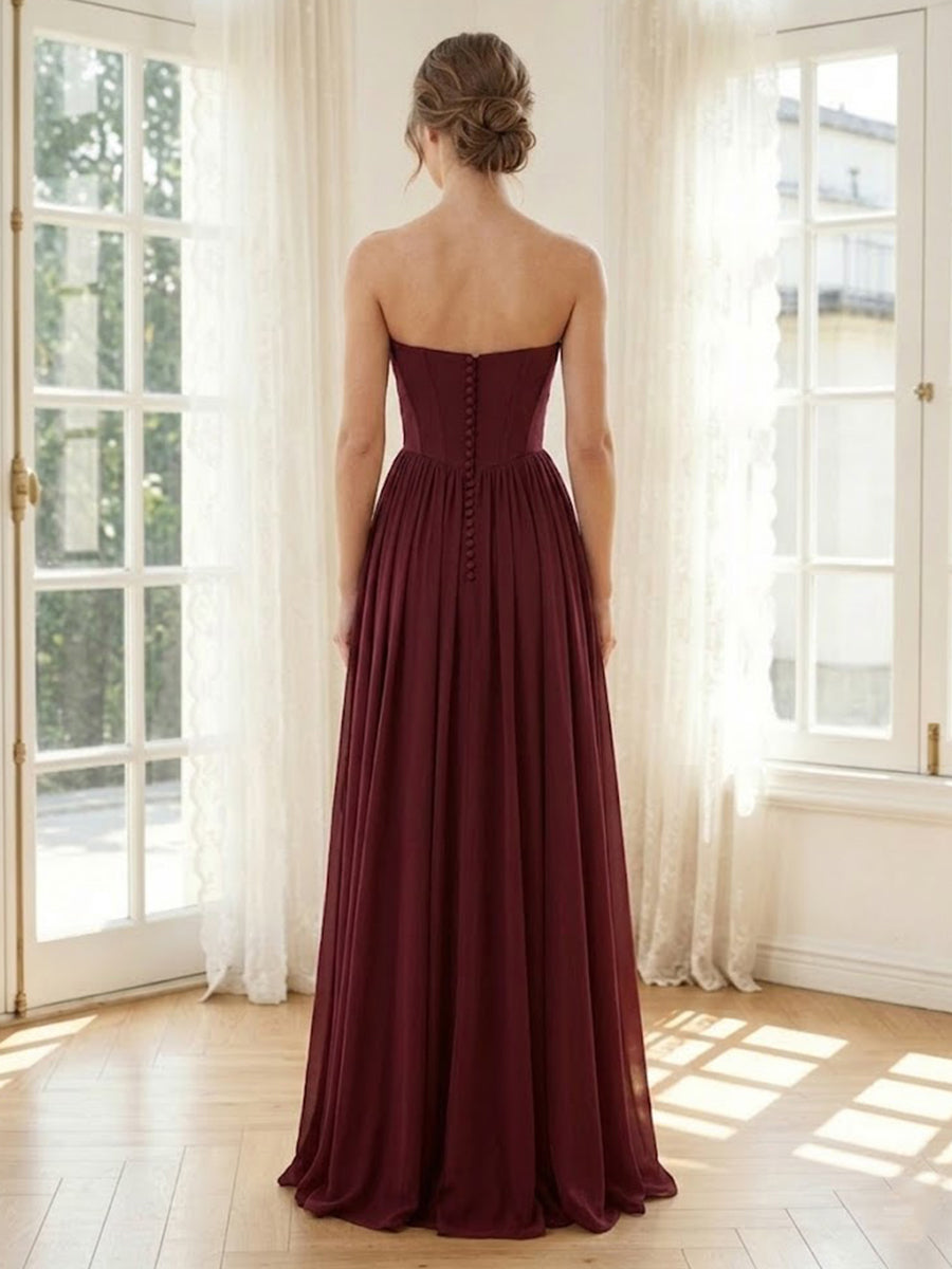 Chiffon A Line Sleeveless Long Formal Dresses with Corset