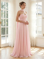 Chiffon A Line Sweetheart Sleeveless Long Formal Dresses with Scarf