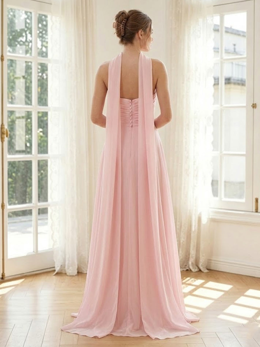 Chiffon A Line Sweetheart Sleeveless Long Formal Dresses with Scarf