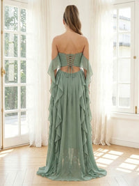 Chiffon A Line Sweetheart Ruffles Long Formal Dresses