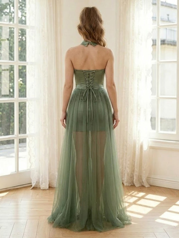 Tulle A Line Strapless Sleeveless Long Formal Dresses