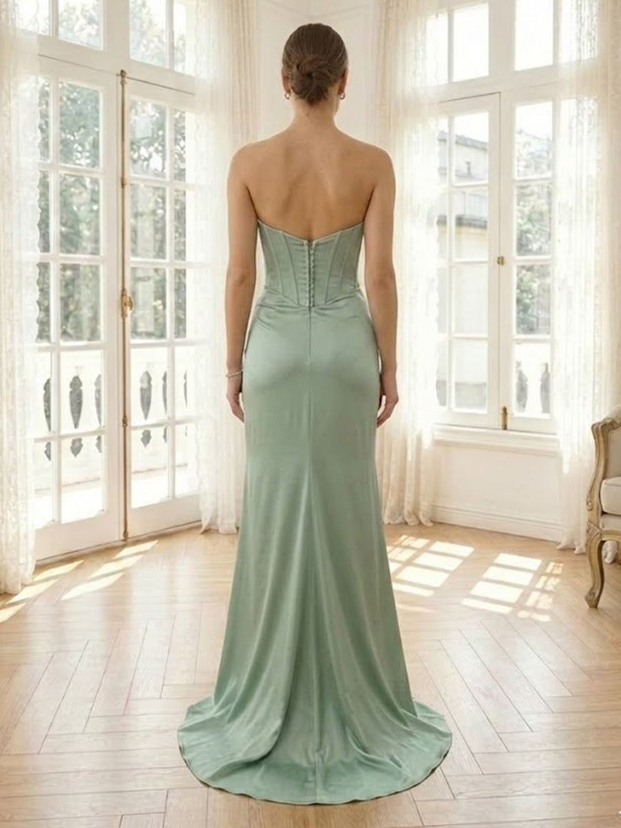 Satin Mermaid Sweetheart Long Formal Dresses with Slit