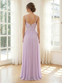 Chiffon A Line Square Neck Spaghetti Straps Long Formal Dresses with Beads