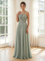 Chiffon A Line One Shoulder Long Formal Dresses with Beading