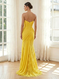 Lace Appliques Mermaid Strapless Sleeveless Long Formal Dresses
