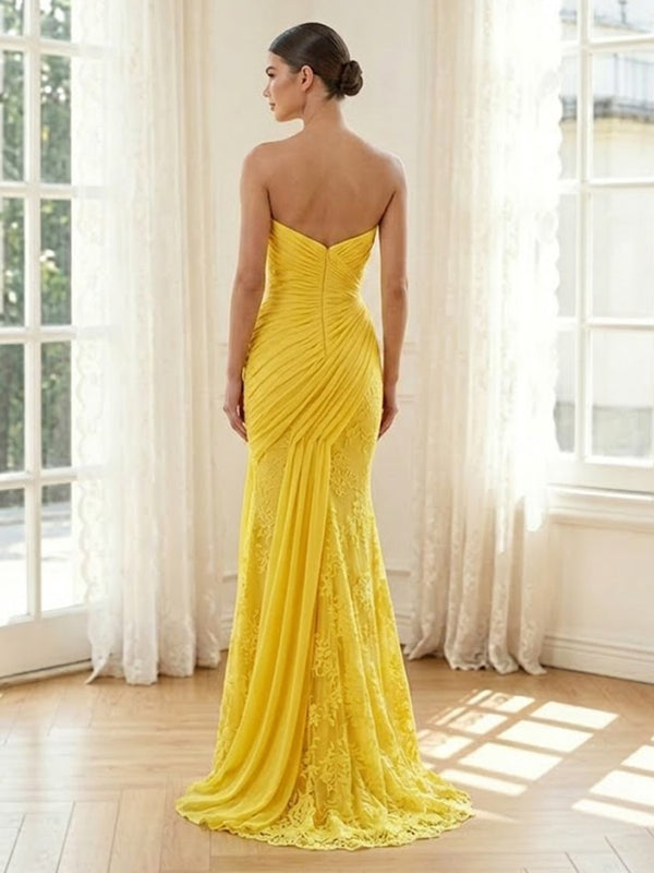 Lace Appliques Mermaid Strapless Sleeveless Long Formal Dresses
