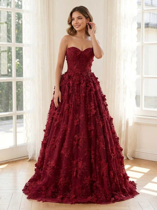 Lace Appliques Mermaid Strapless Sleeveless Long Formal Dresses