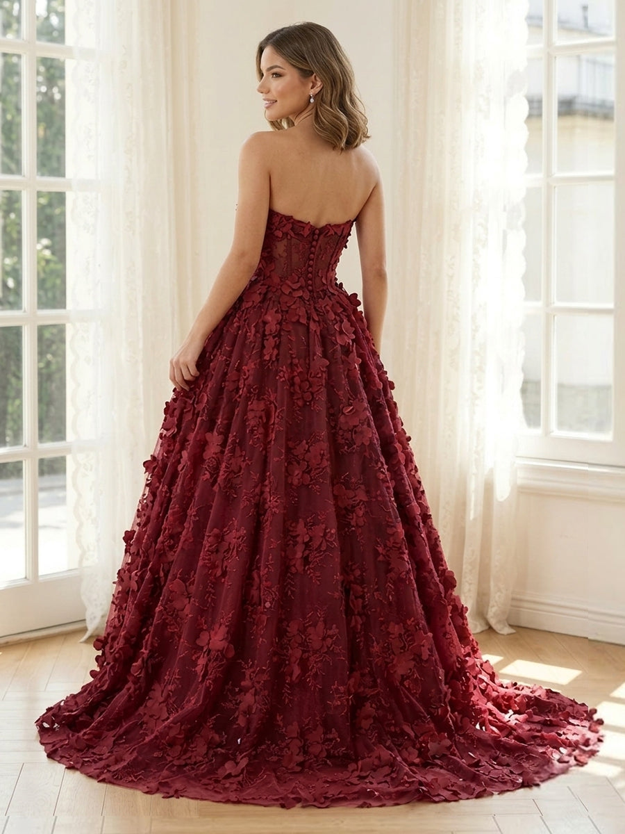 Lace Appliques Mermaid Strapless Sleeveless Long Formal Dresses