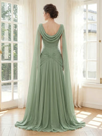 Chiffon Mermaid Cowl Neck Long Formal Dresses with Ruched