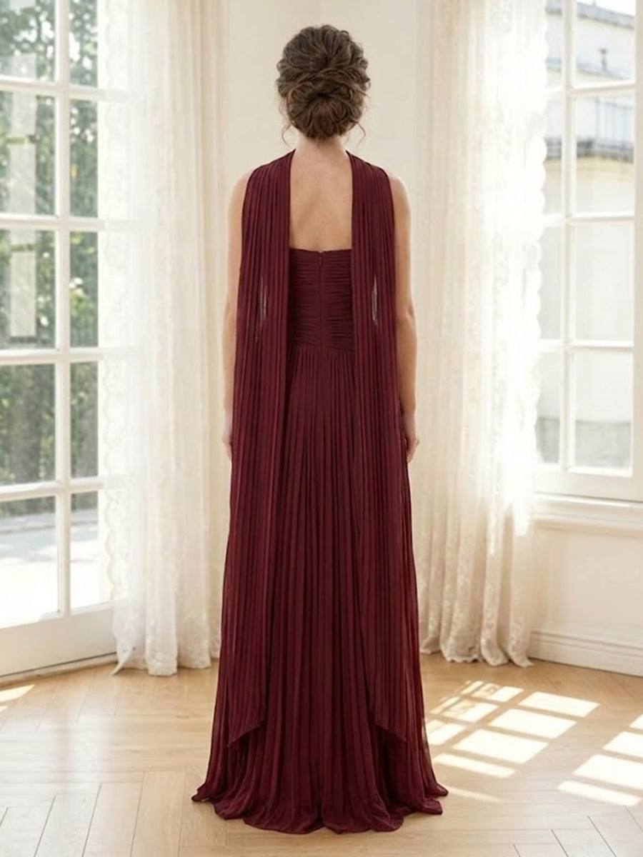 Chiffon A Line Strapless Long Formal Dresses with Scarf