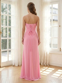 Chiffon Mermaid Strapless Long Formal Dresses with Slit