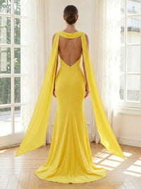 Chiffon Mermaid Halter Long Formal Dresses with Scarf