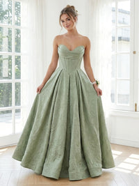 Jacquard A Line Strapless Long Formal Dresses with Corset