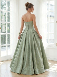 Jacquard A Line Strapless Long Formal Dresses with Corset