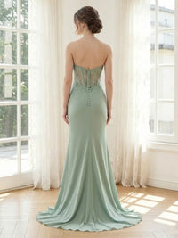 Chiffon Mermaid Strapless Long Formal Dresses with Slit