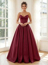 Satin A Line V Neck Sleeveless Long Ball Gown Formal Dresses