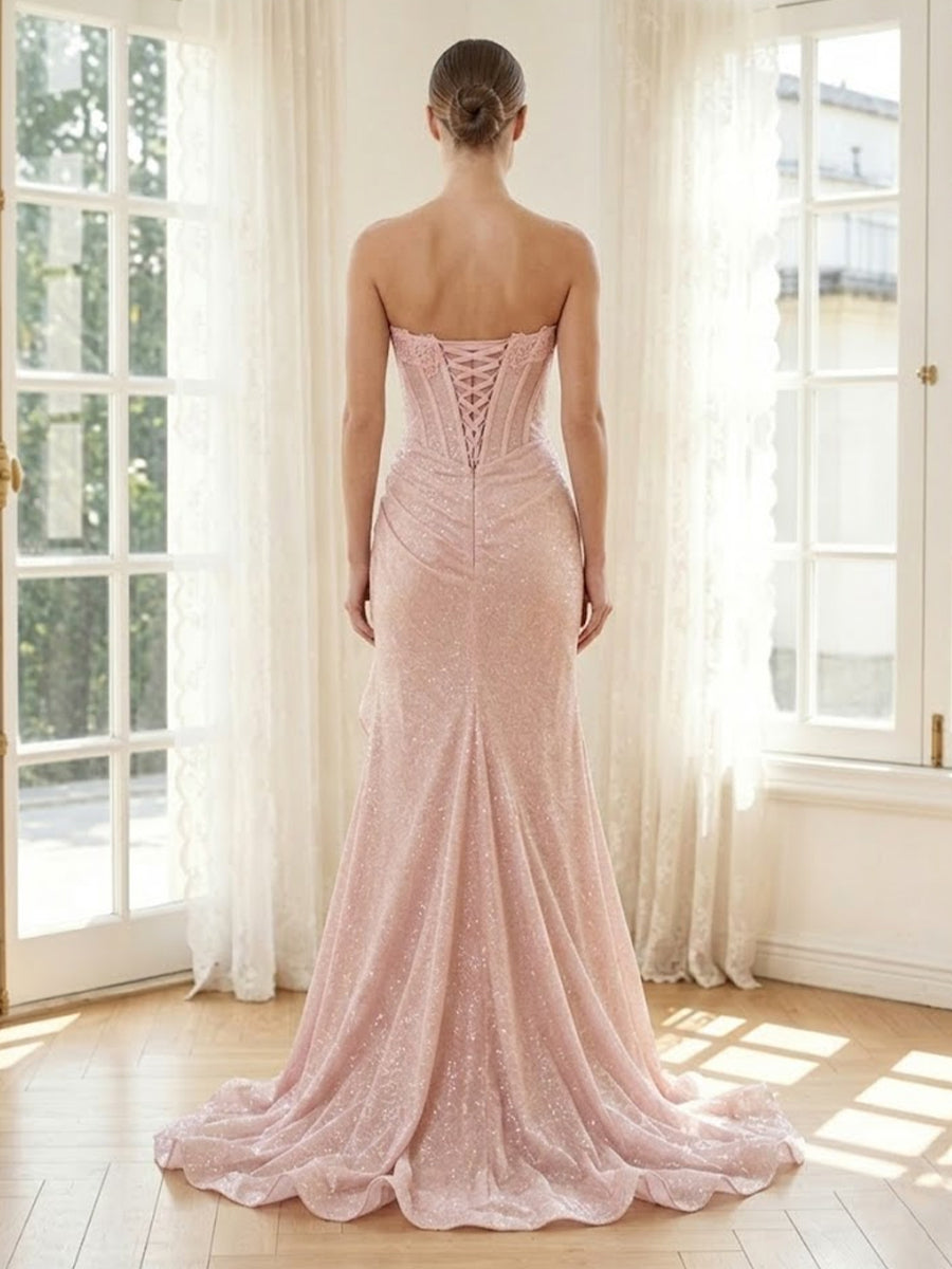 Sequin Mermaid Sweetheart Long Formal Dresses with Slit