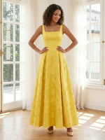 Jacquard A Line Square Neck Spaghetti Straps Long Formal Dresses