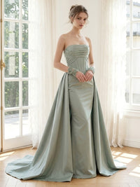 Satin Mermaid Strapless Long Formal Dresses with Train