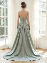 Satin Mermaid Strapless Long Formal Dresses with Train