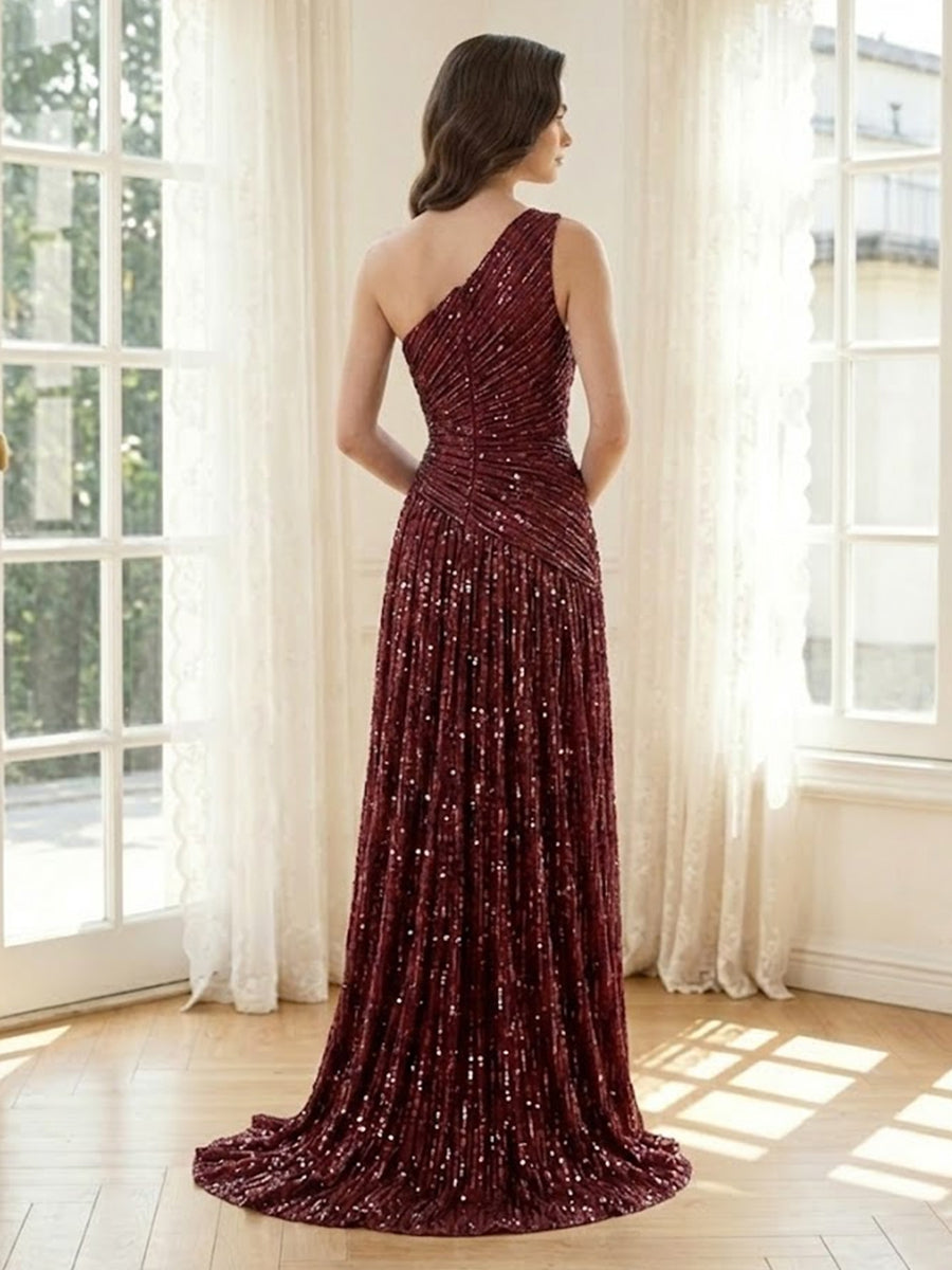 Sequin Mermaid One Shoulder Sleeveless Long Formal Dresses