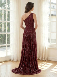 Sequin Mermaid One Shoulder Sleeveless Long Formal Dresses