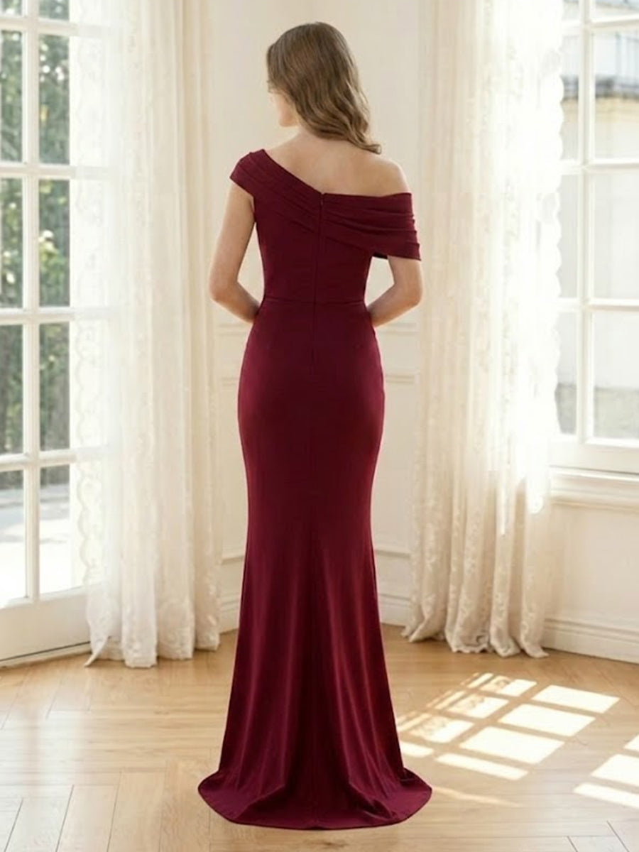 Satin Mermaid One Shoulder Sleeveless Formal Dresses