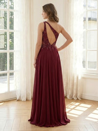 Sequin One Shoulder A Line Long Formal Dresses