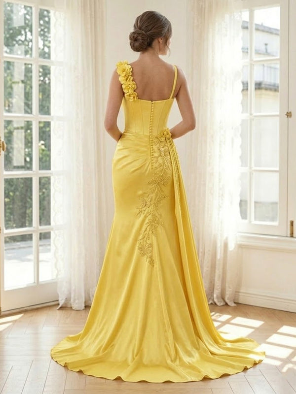 Satin Spaghetti Straps Mermaid Corset Long Evening Dresses